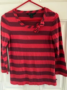 Marc Jacobs Red and Dark Pink Striped Long Sleeve Scoop-Neck Top Size M